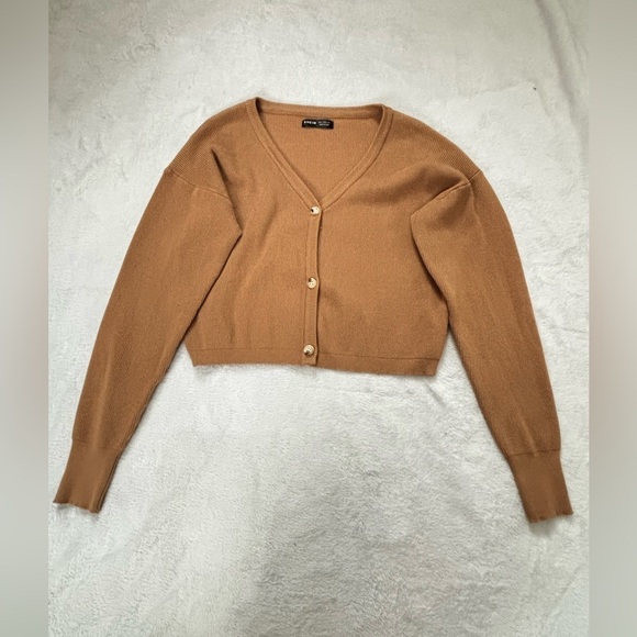 SHEIN Cardigan Knit Cropped V Neck Button Front Long Sleeve Brown Size S‎ - Picture 1 of 2